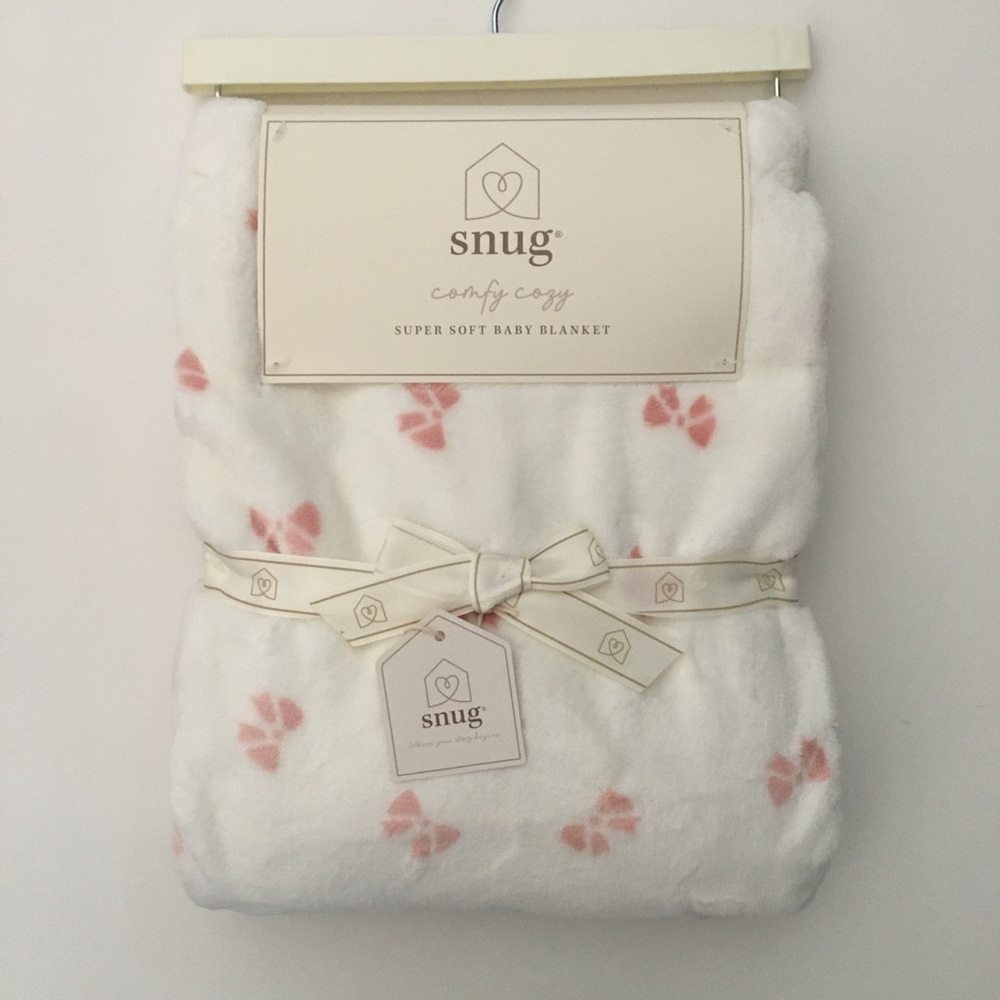 NEW Comfy Cozy Super Soft Baby Blanket White and Pink Bows | Snug